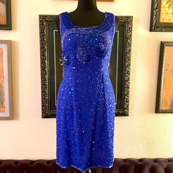 Sean Collection | Dresses | Sean Collection Royal Blue Beaded And Sequin  Cocktail Dress | Poshmark